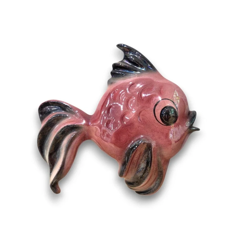 Vintage 1950s MCM Ceramicraft Pink Fish Ceramic Wall Decor 7''